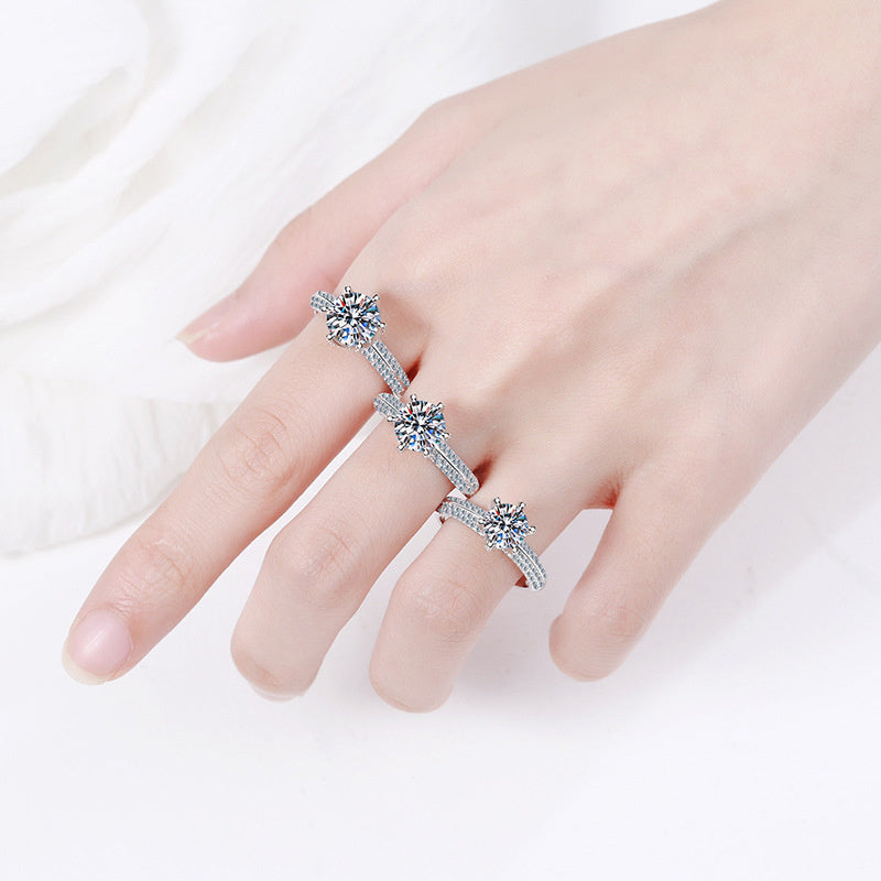 S925 Pure Silver Platinum Plated Moissanite Ring