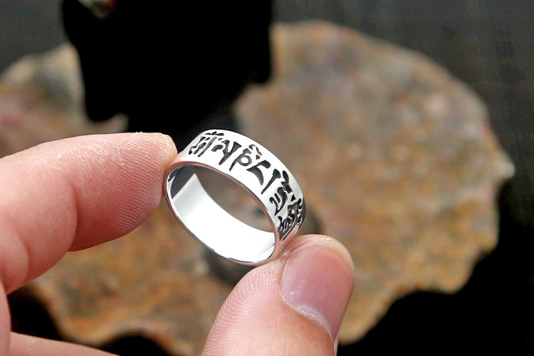 Fashion Silver Glossy Six Word Truth Ring