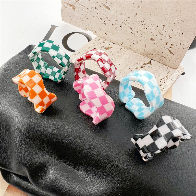 New Wave Personality Simple Chessboard Stitching Candy Color Ring