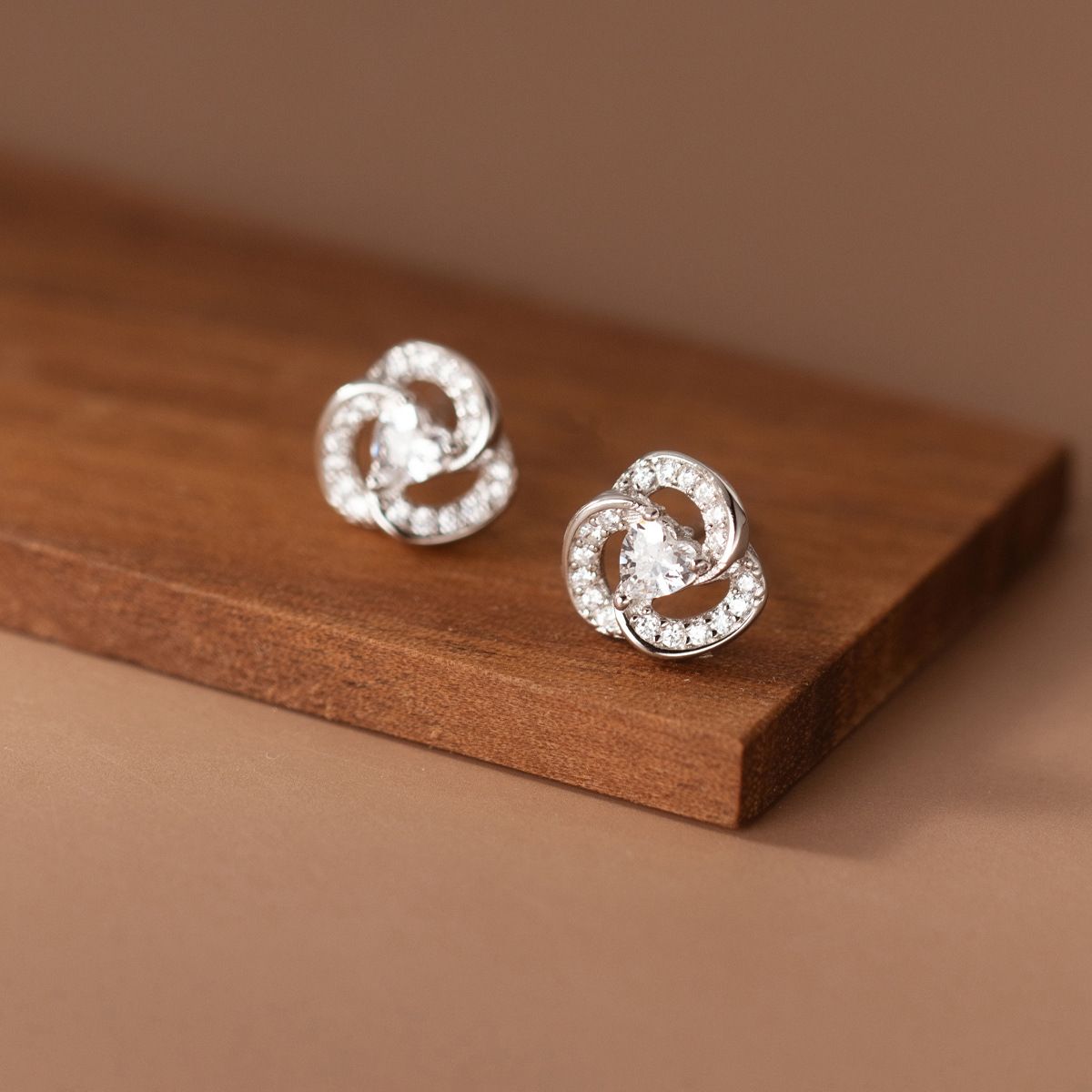S925 Sterling Silver Diamond Set Trifolium Earrings Female