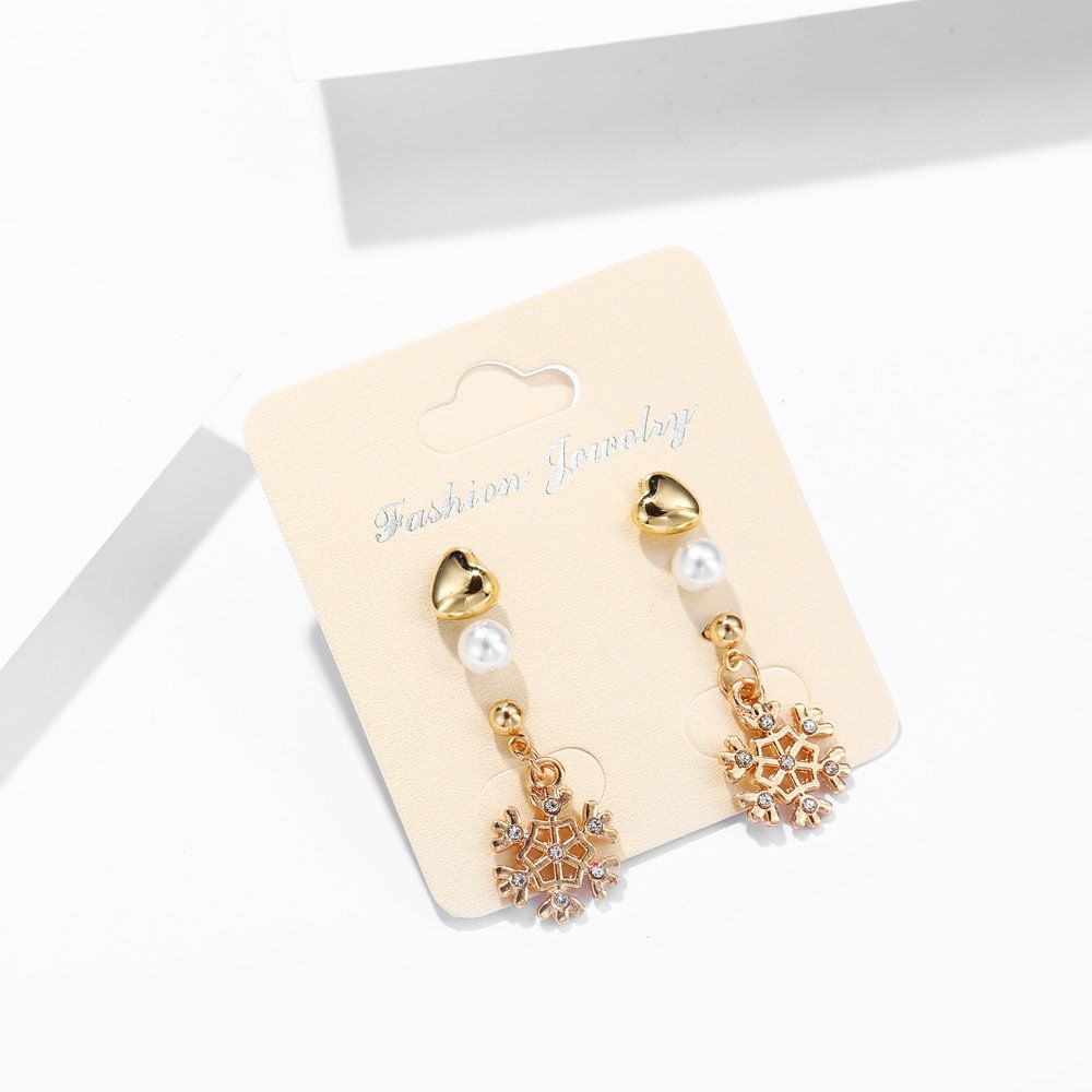 European And American New Diamond Snowflake Earrings Creative Christmas Gift Love Pearl Snowflake Ear Stud