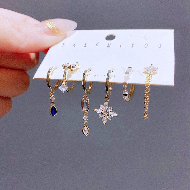 Zircon Earrings Senior Sense Blue Water Drop Set