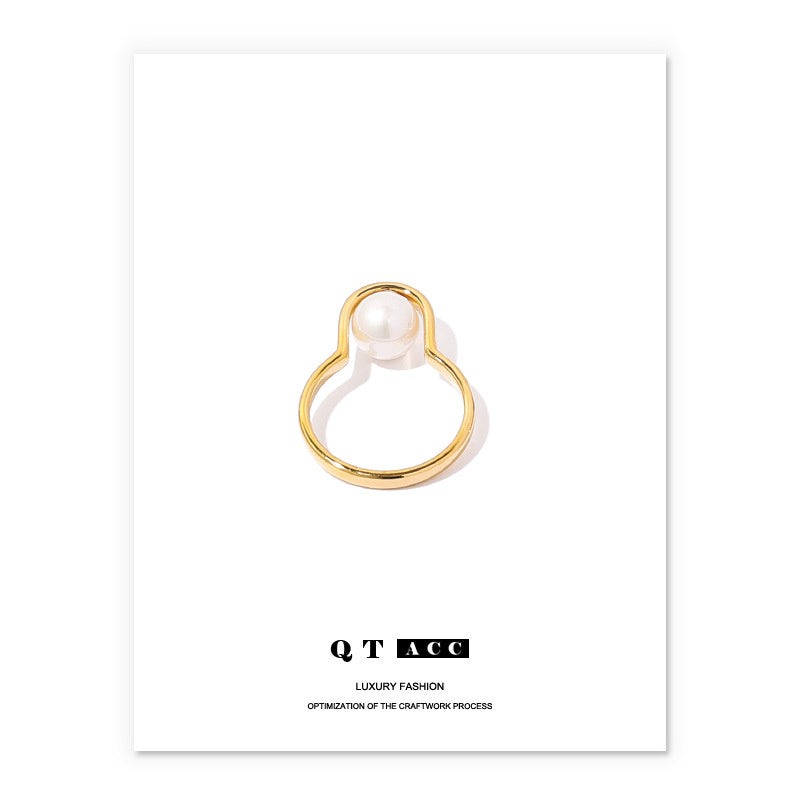 Retro Minority Minimalist Style Shell Pearls Opal Glossy Titanium Steel Ring Bracelet