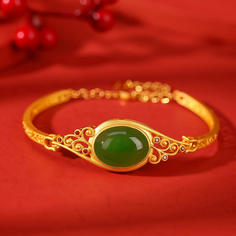 Pure Silver Gilded Jasper New Chinese Style Retro Auspicious Cloud