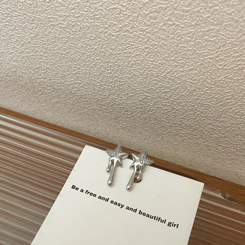 925 Silver Needle Full Diamond Five Pointed Star Tassel Lava Earrings