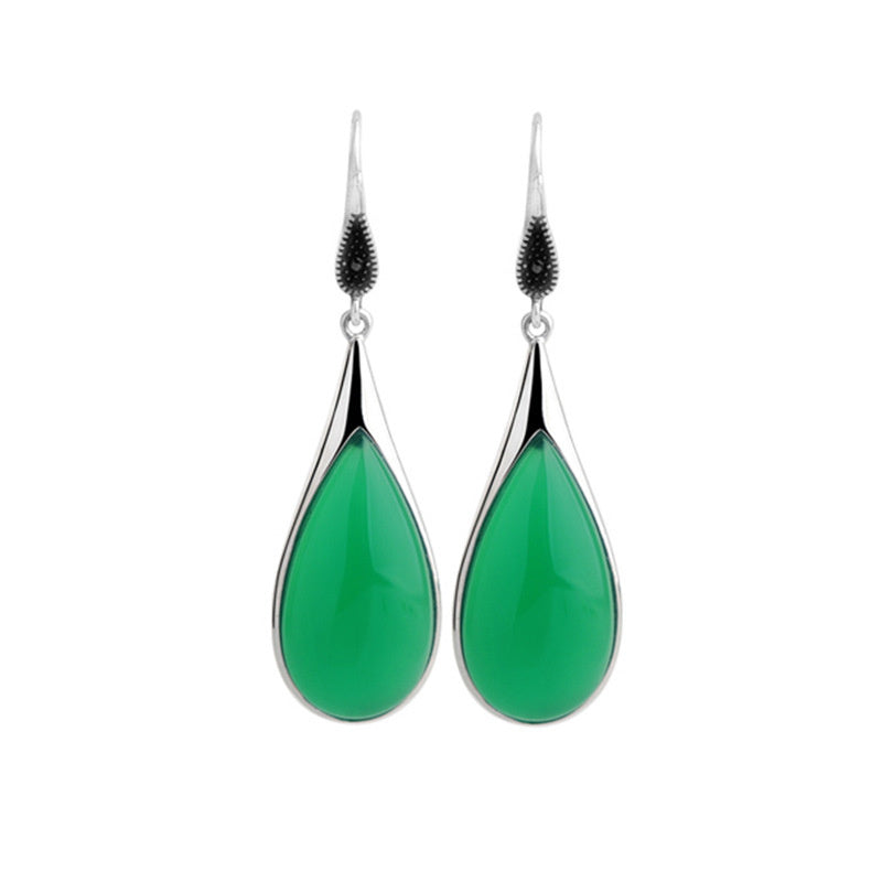 Retro Temperament Chrysoprase Ear Hook Drop-shaped Long