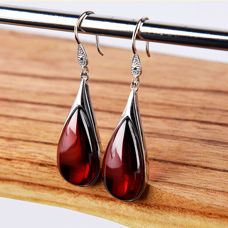 Retro Temperament Chrysoprase Ear Hook Drop-shaped Long