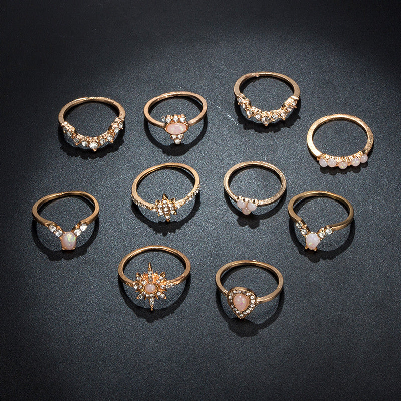 Fashion Elegant Stars Water Drop Diamond Protein Alloy Ring Rings 10-piece Set