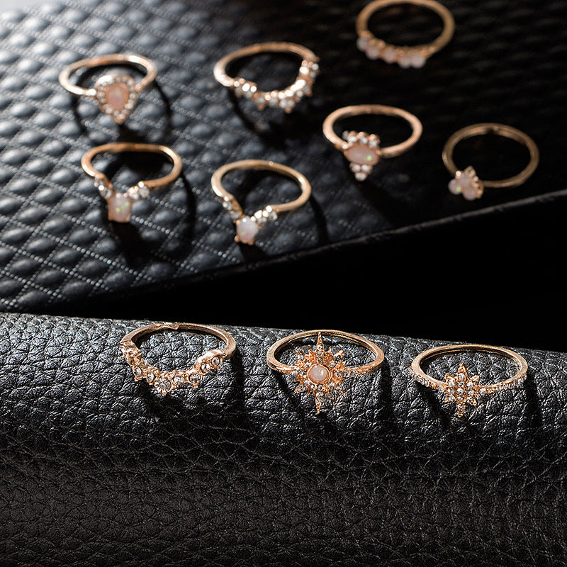 Fashion Elegant Stars Water Drop Diamond Protein Alloy Ring Rings 10-piece Set