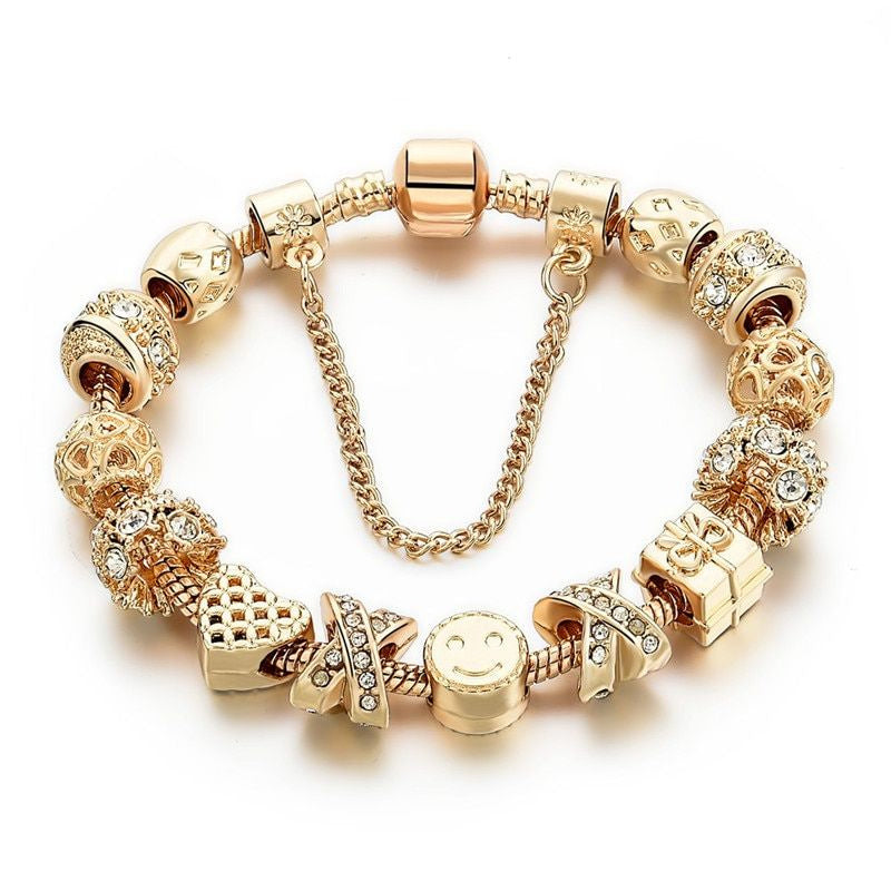 New Large-hole Bead Bracelet Gold Diamond Color-retaining Gold-plated Women's Bracelet