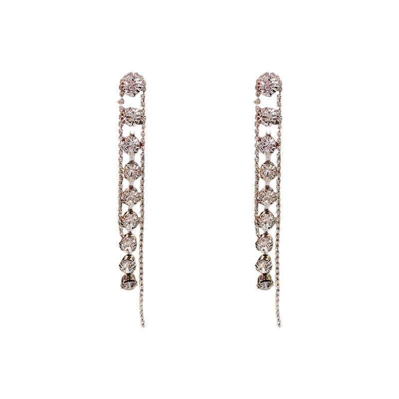 Full Diamond Long Fringe Earrings European And American Fashion Cool High-profile Earrings