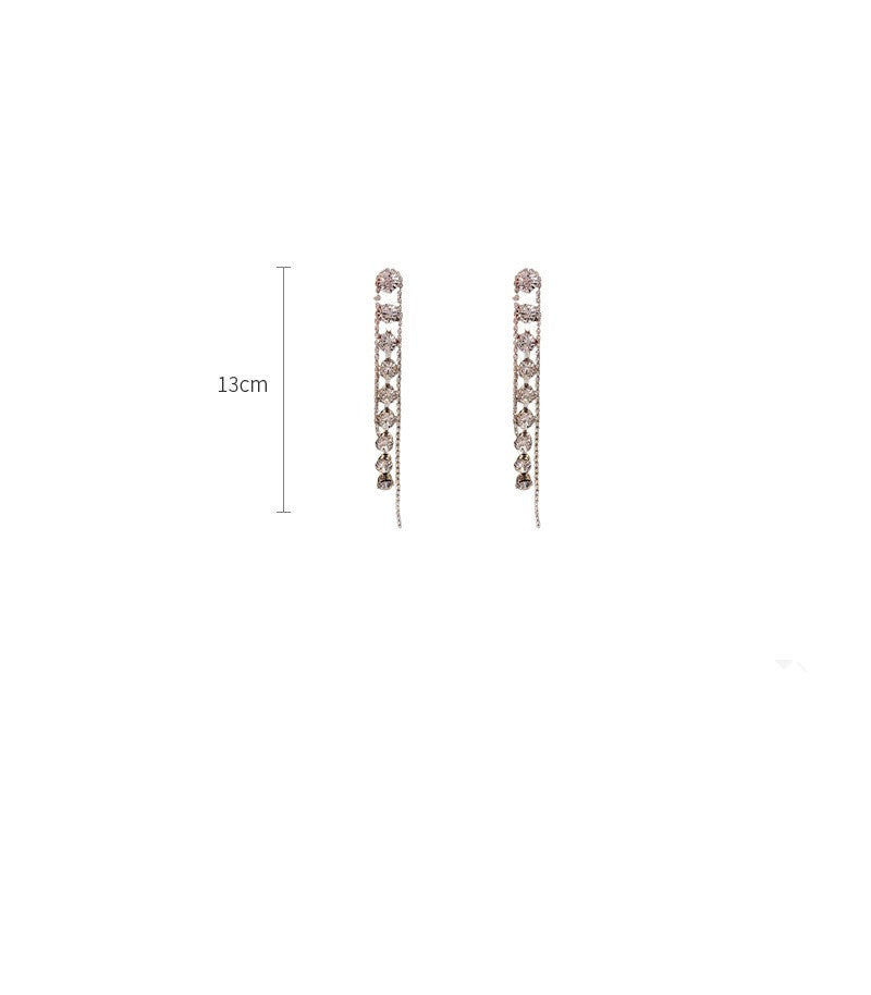Full Diamond Long Fringe Earrings European And American Fashion Cool High-profile Earrings