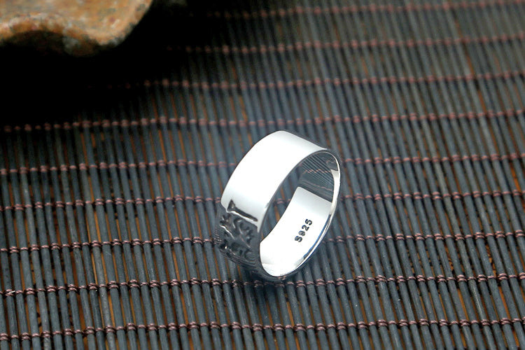 Fashion Silver Glossy Six Word Truth Ring