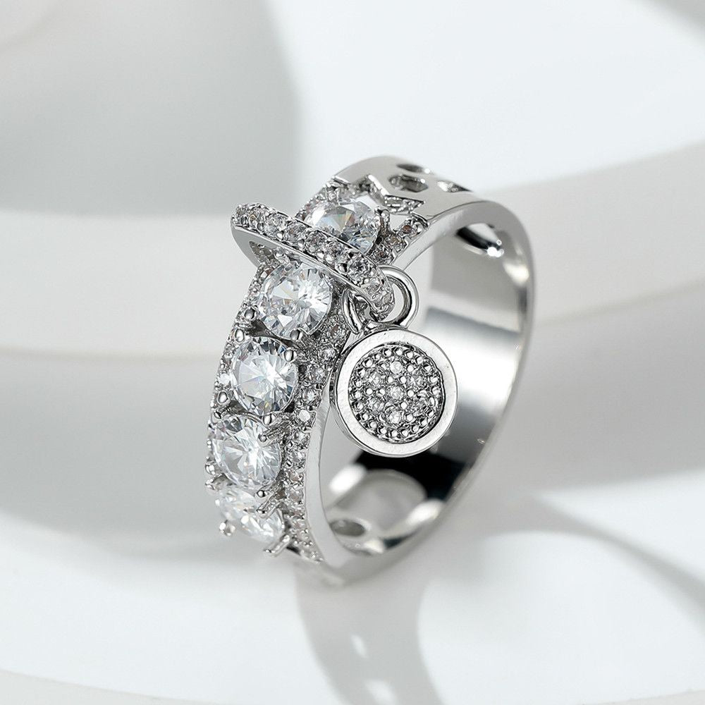 Women's New Disc Inlaid Zircon Ring