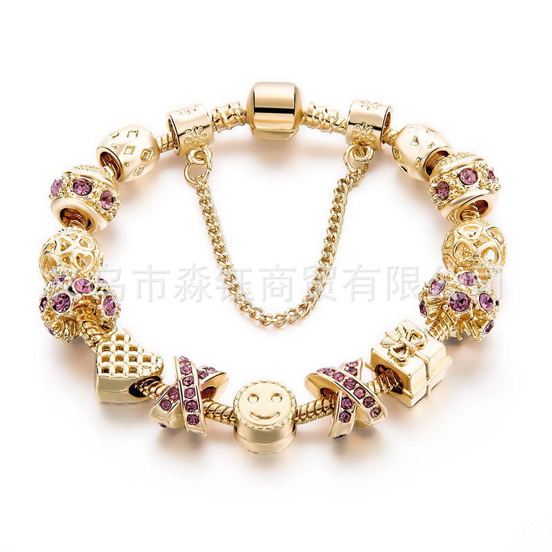 New Large-hole Bead Bracelet Gold Diamond Color-retaining Gold-plated Women's Bracelet