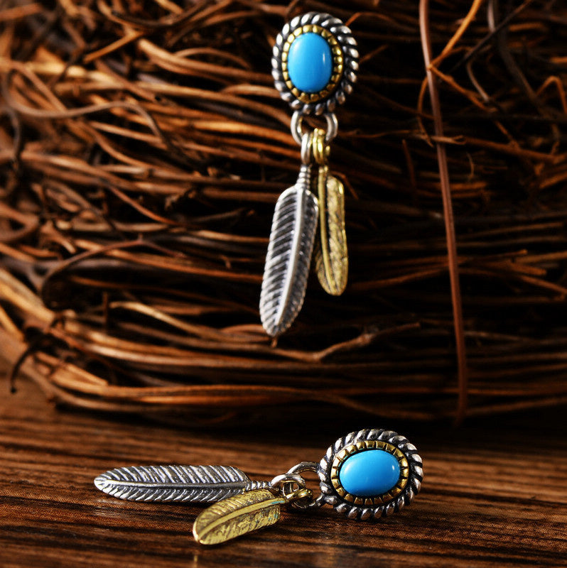 Sterling Silver Vintage Indian Feather Earrings