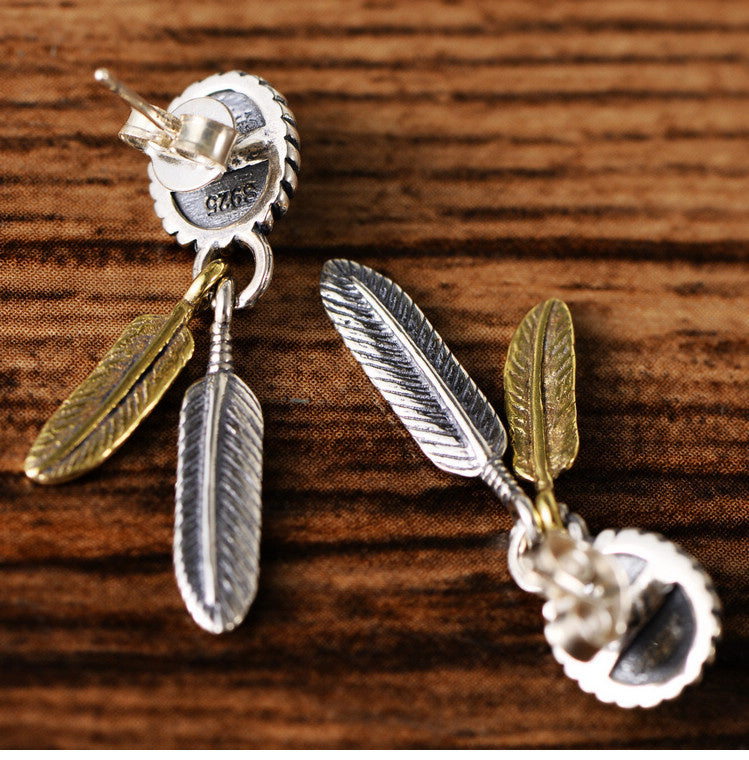 Sterling Silver Vintage Indian Feather Earrings