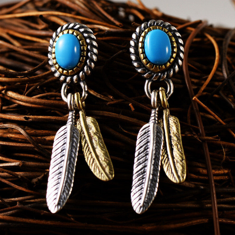 Sterling Silver Vintage Indian Feather Earrings