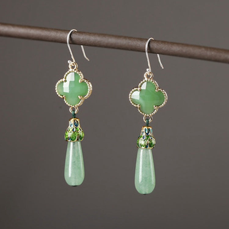 Antique Green Retro Sterling Silver Earrings
