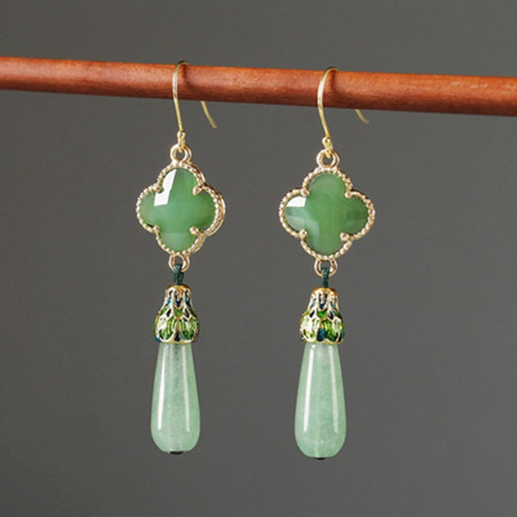 Antique Green Retro Sterling Silver Earrings
