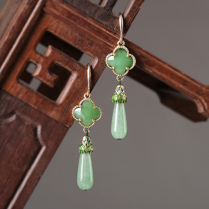 Antique Green Retro Sterling Silver Earrings