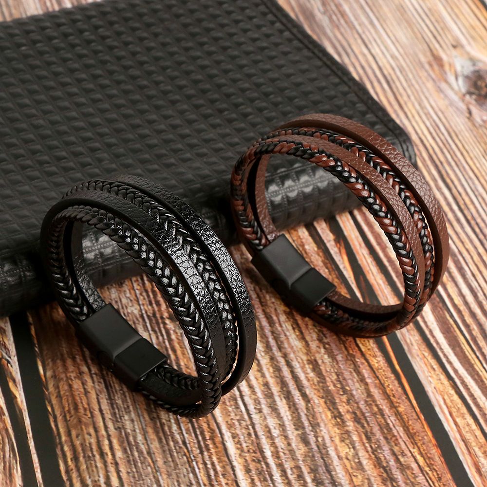 Men's Alloy Microfiber Woven Magnetic Snap Bracelet