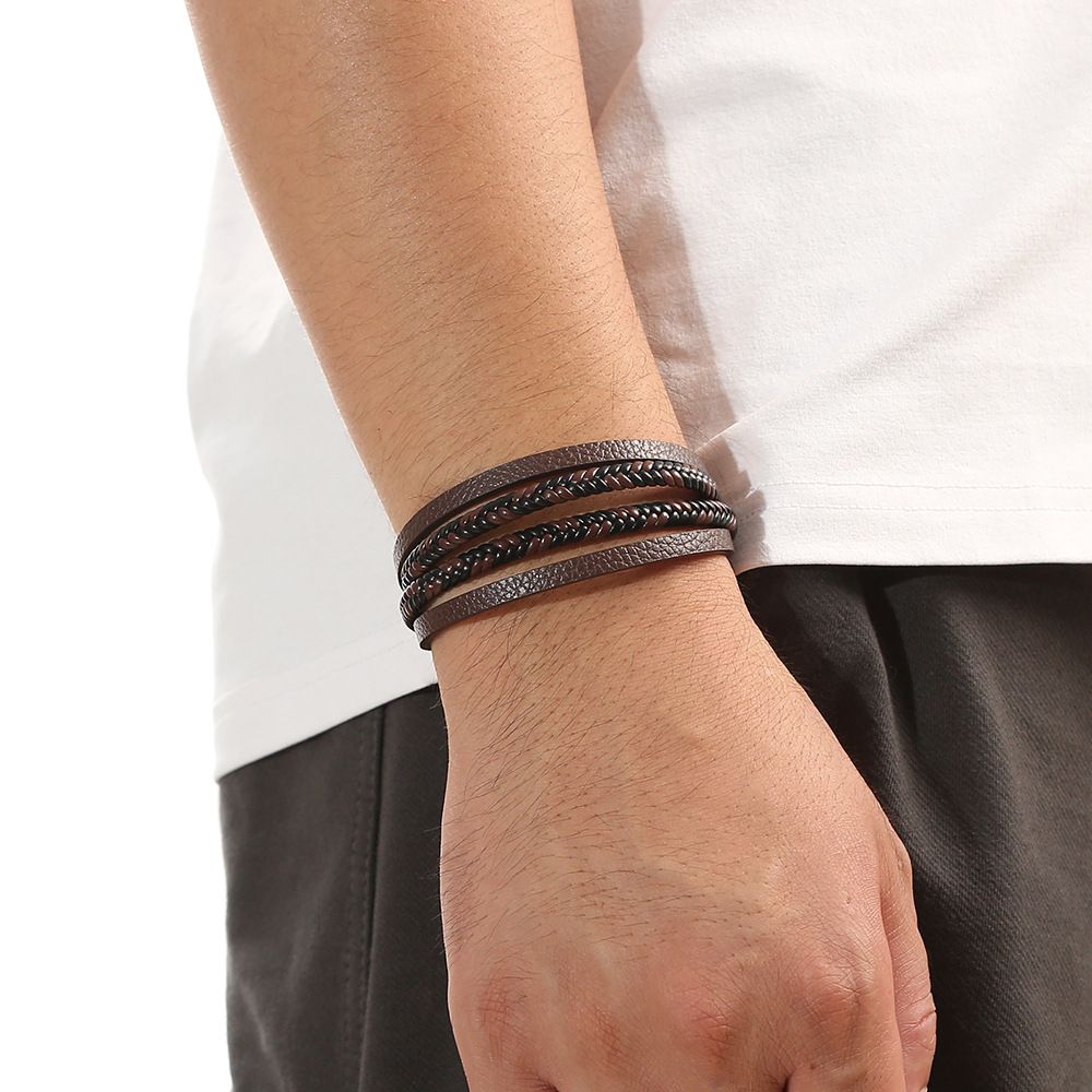 Men's Alloy Microfiber Woven Magnetic Snap Bracelet