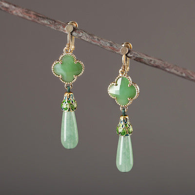 Antique Green Retro Sterling Silver Earrings
