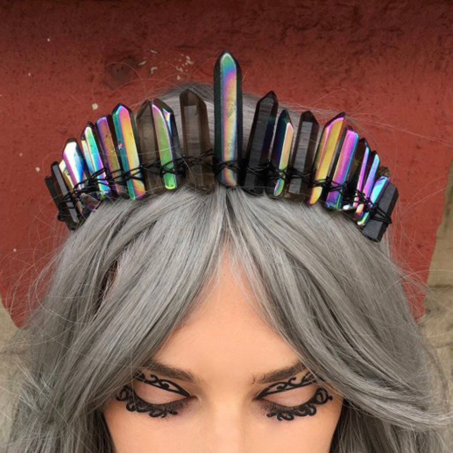 Handmade Natural Color Plated White Crystal Crown