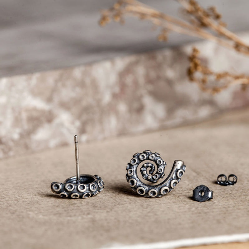 Octopus Claw Tentacle Stud Earrings Gram Style Vintage Silver Earrings For Men And Women Earrings Ear Studs