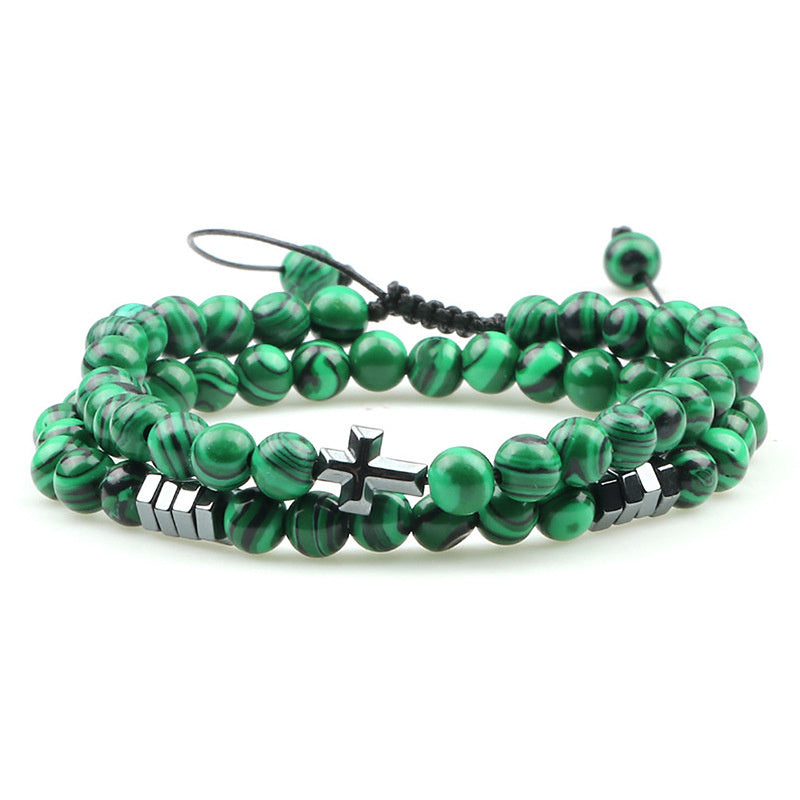 Cross Pendant Tiger Eye Stone Beaded Bracelet