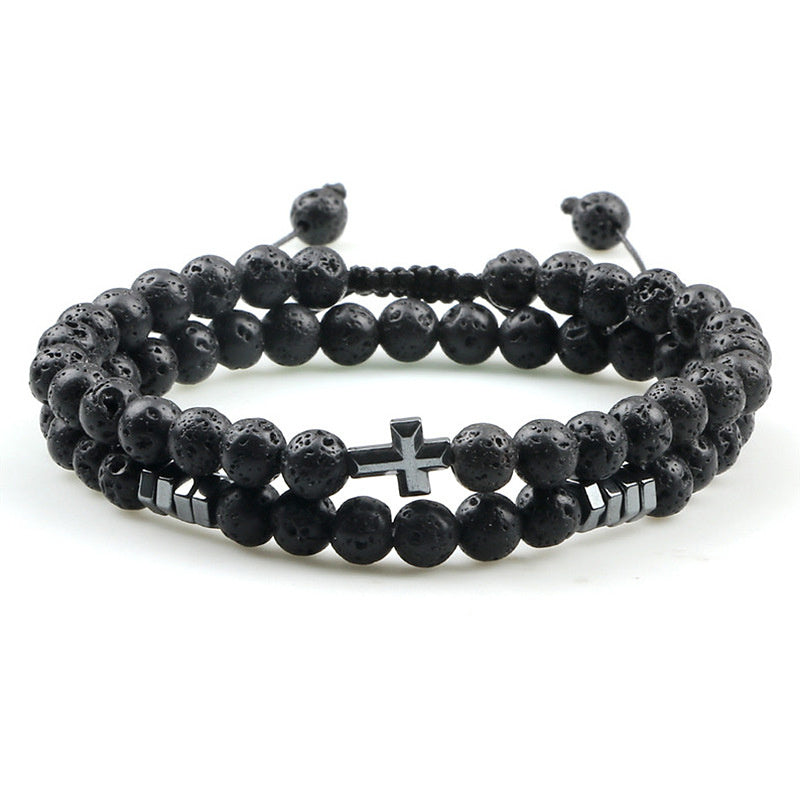 Cross Pendant Tiger Eye Stone Beaded Bracelet