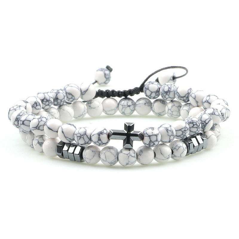 Cross Pendant Tiger Eye Stone Beaded Bracelet