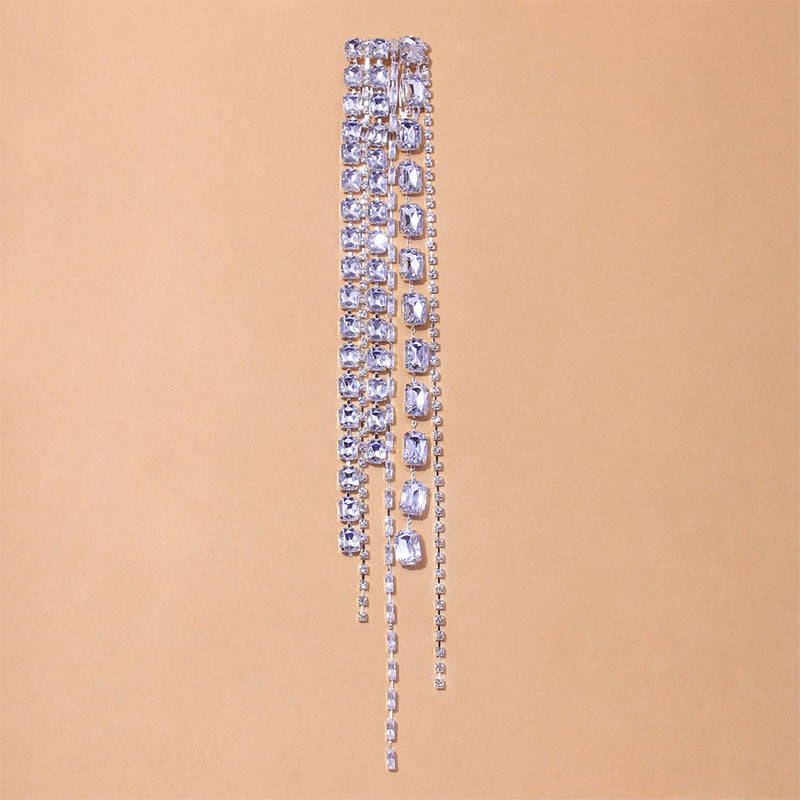 Luxury Shiny Square Large Crystal Long Tassel Head Chain