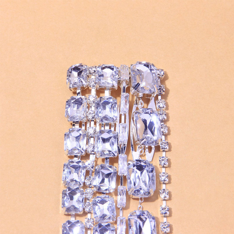 Luxury Shiny Square Large Crystal Long Tassel Head Chain