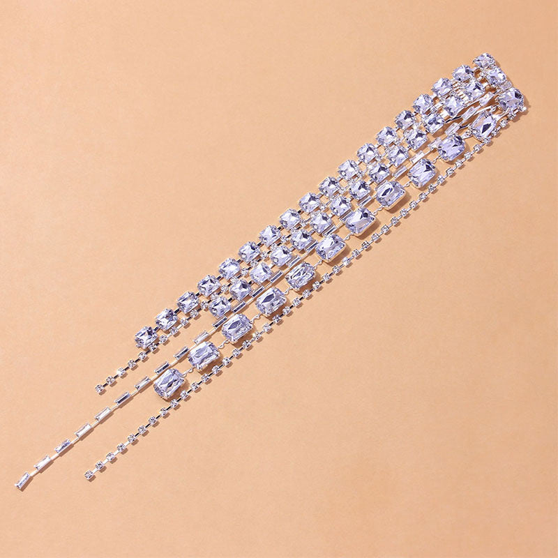 Luxury Shiny Square Large Crystal Long Tassel Head Chain