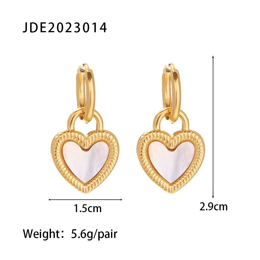 White Natural Shell Heart-shaped Lock Design Pendant Earrings