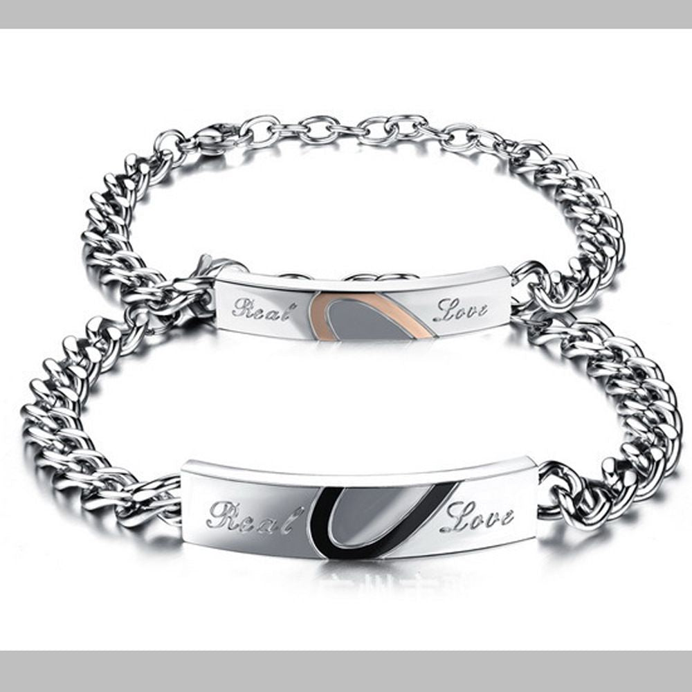 Fashion Love Black Rose Gold Peach Heart Couple Bracelet