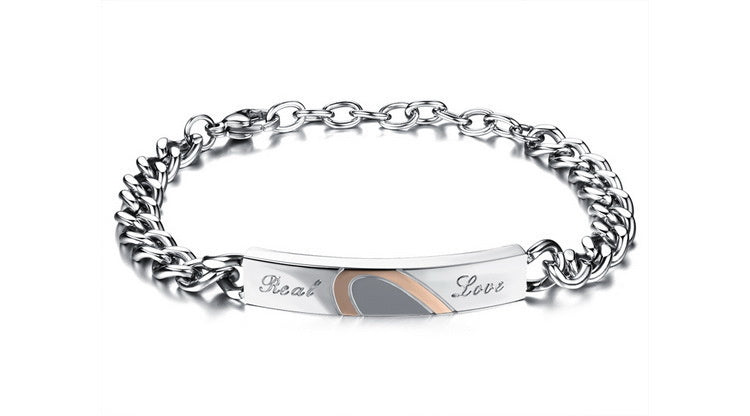 Fashion Love Black Rose Gold Peach Heart Couple Bracelet