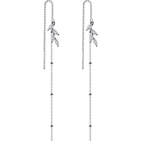 S925 Silver Leaf Long Ear Thread Female Jewelry