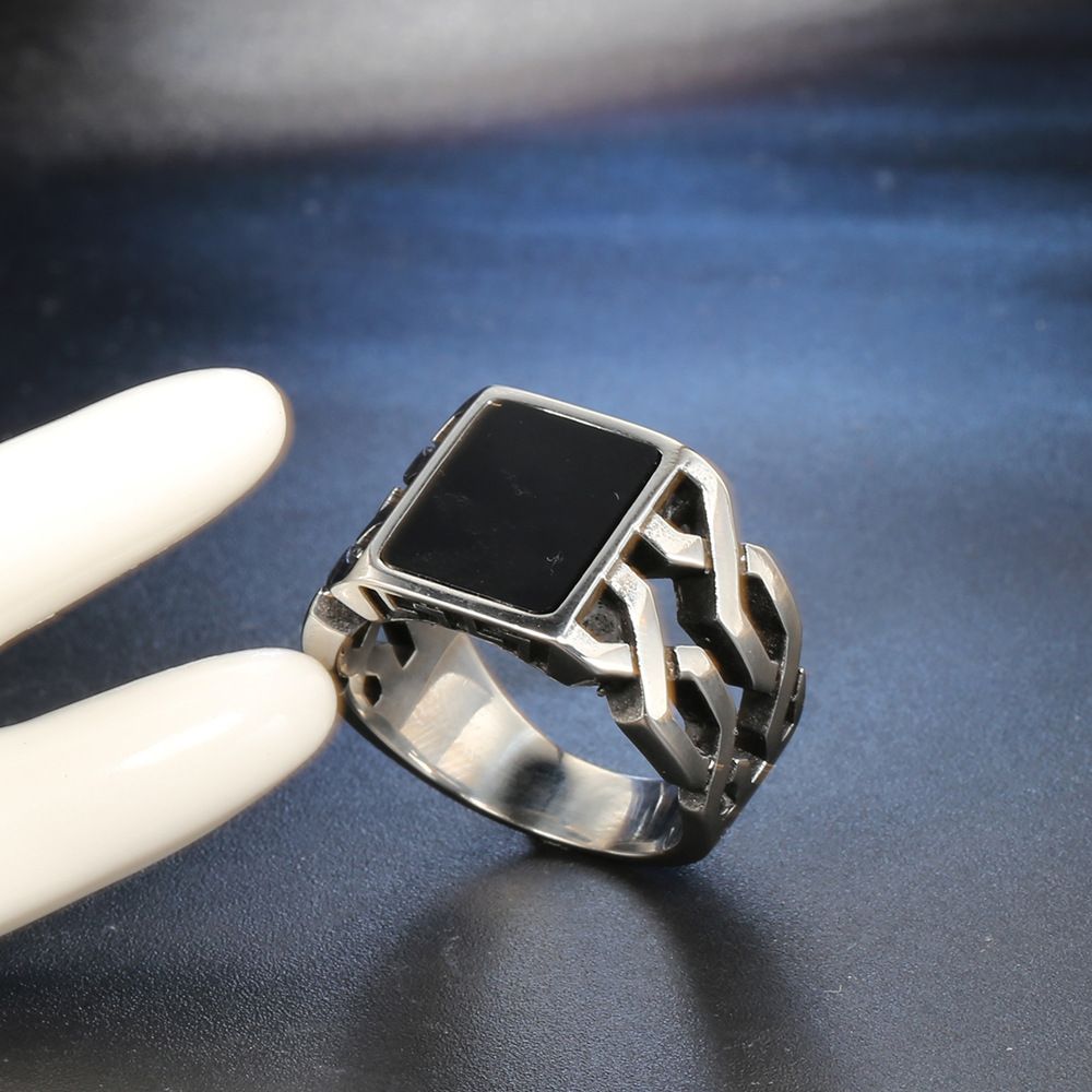 Epoxy Black Titanium Steel Punk Ring