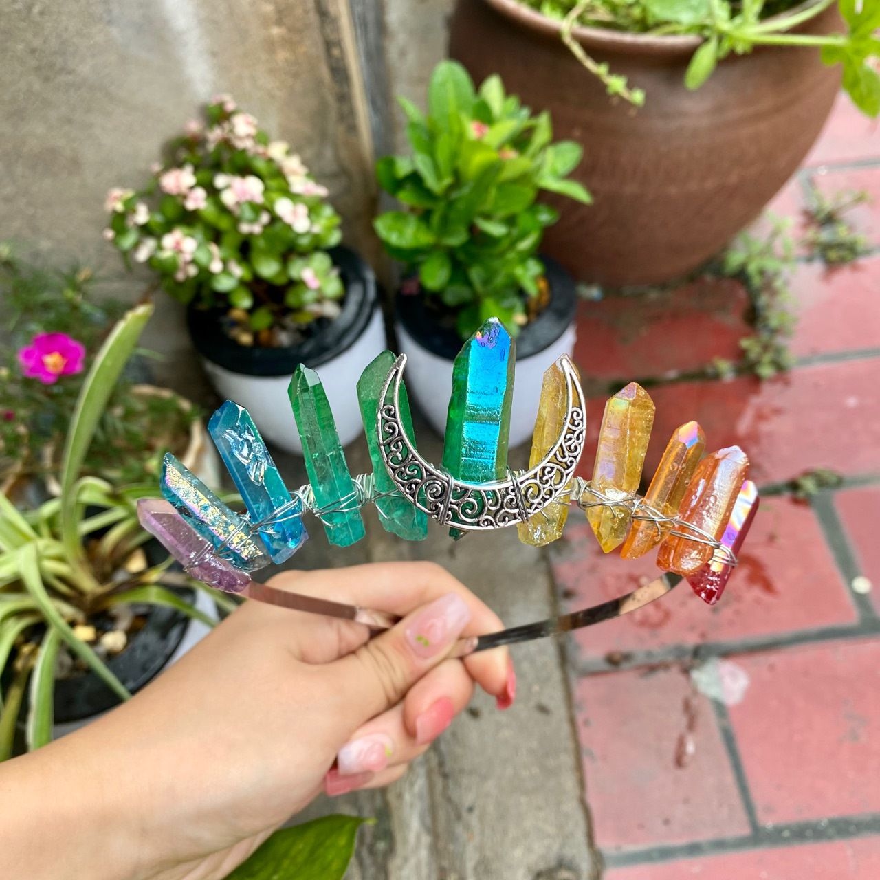 Pure Natural Electroplating White Crystal Rainbow Hair Hoop