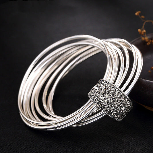 Sterling Silver Multi-ring Glossy Markerite Bracelet