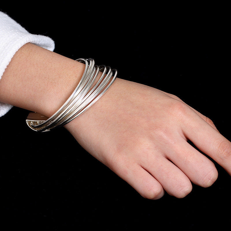 Sterling Silver Multi-ring Glossy Markerite Bracelet