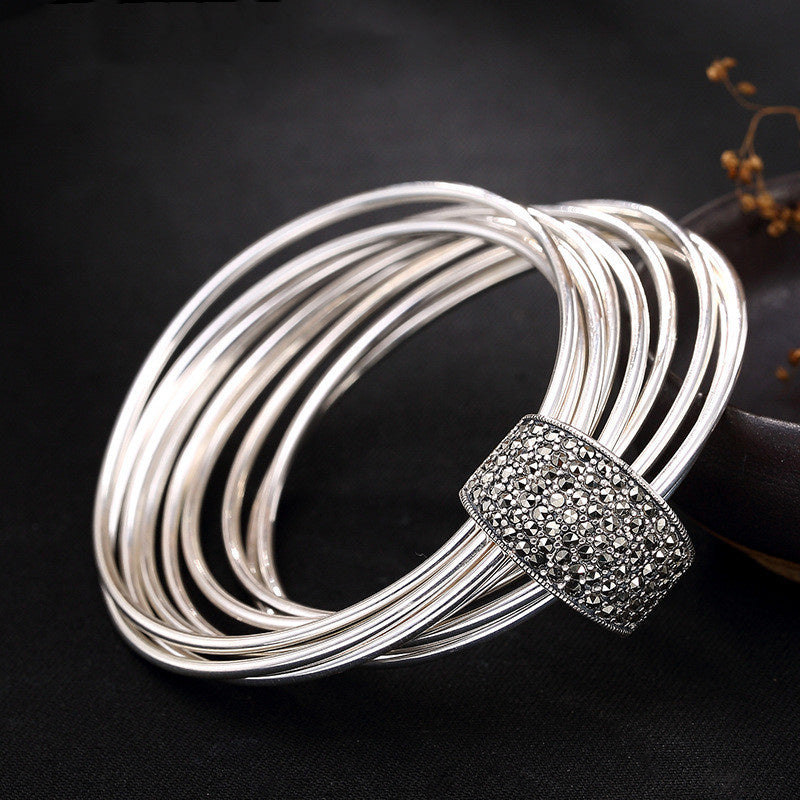 Sterling Silver Multi-ring Glossy Markerite Bracelet