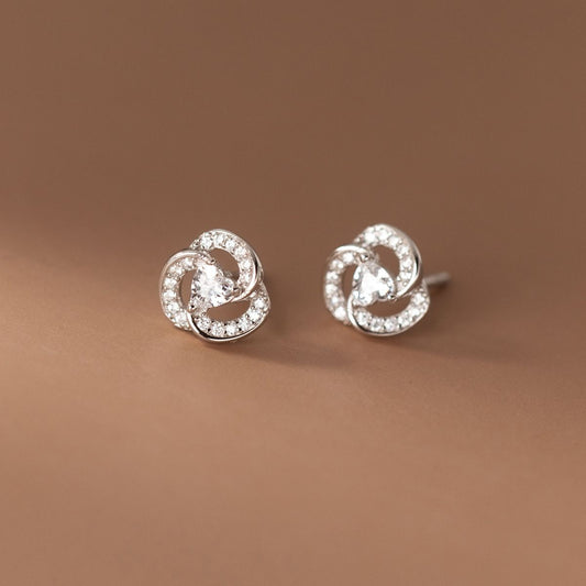 S925 Sterling Silver Diamond Set Trifolium Earrings Female