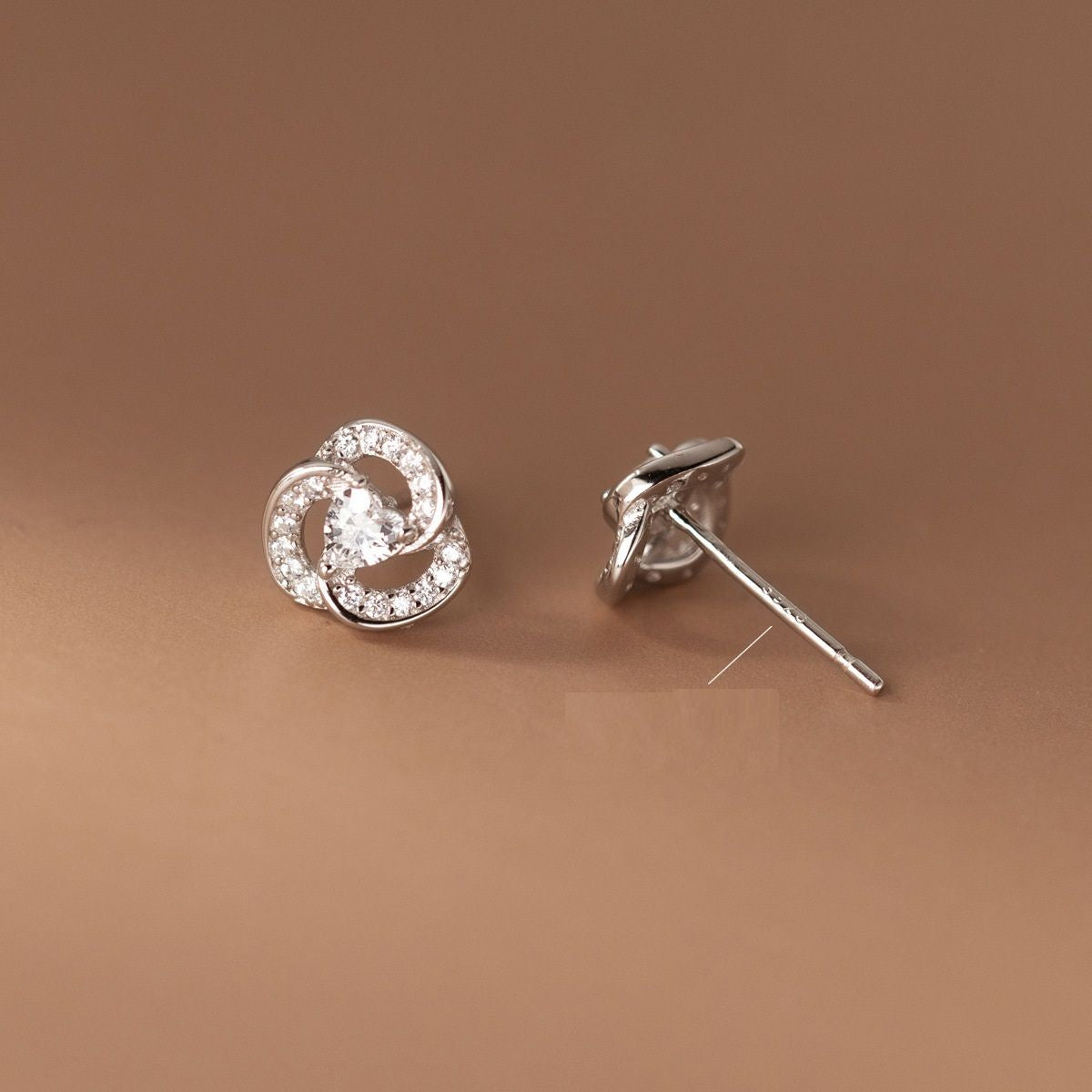 S925 Sterling Silver Diamond Set Trifolium Earrings Female