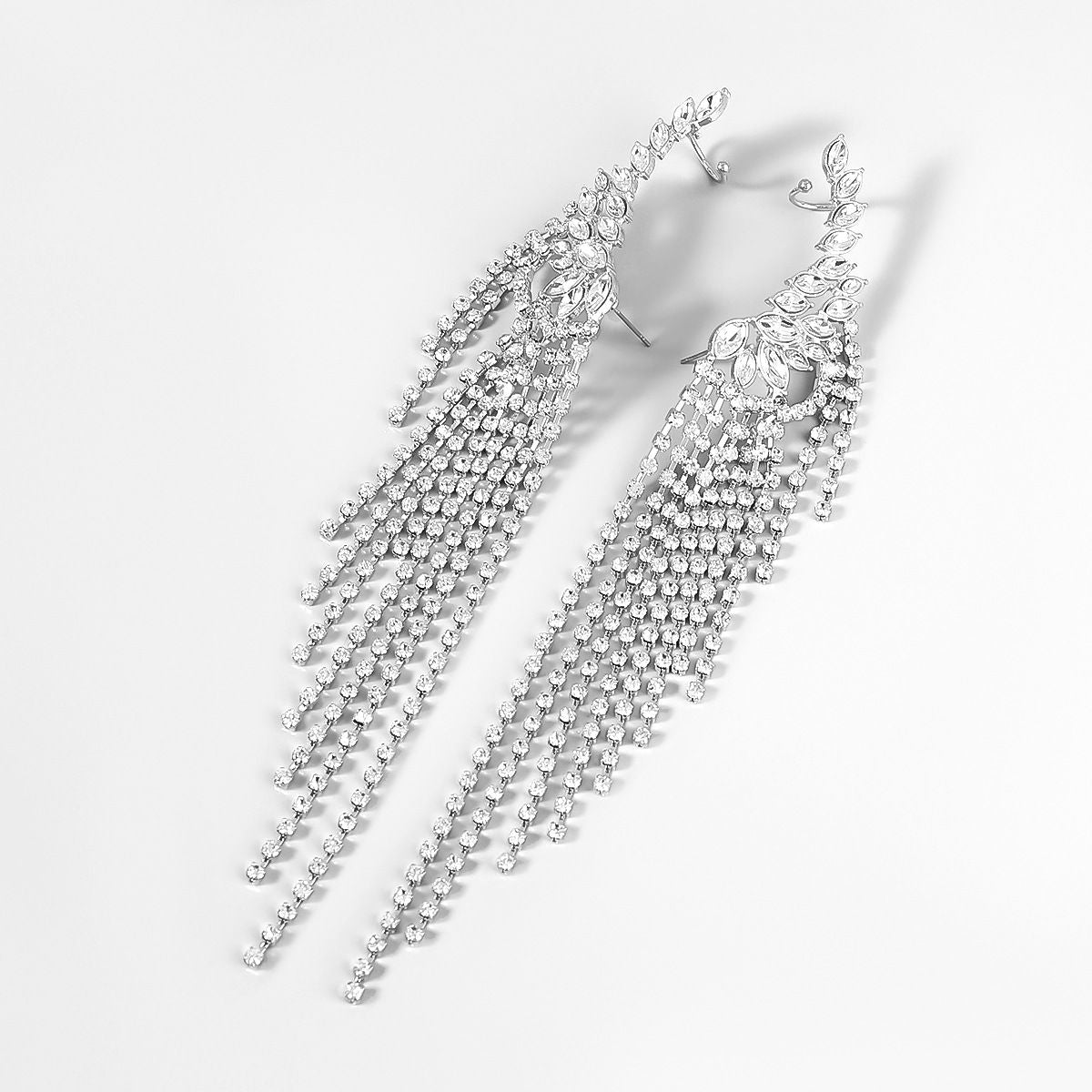 Exaggerated Alloy Diamond-studded Tassel Earrings
