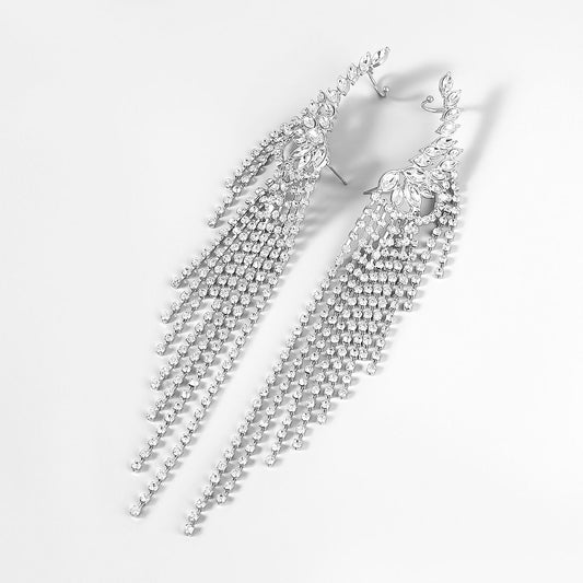 Exaggerated Alloy Diamond-studded Tassel Earrings