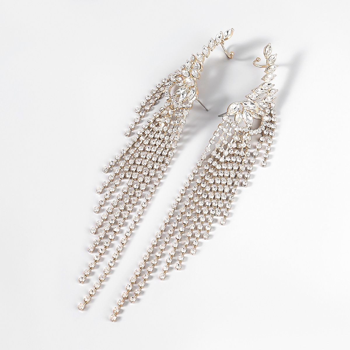Exaggerated Alloy Diamond-studded Tassel Earrings